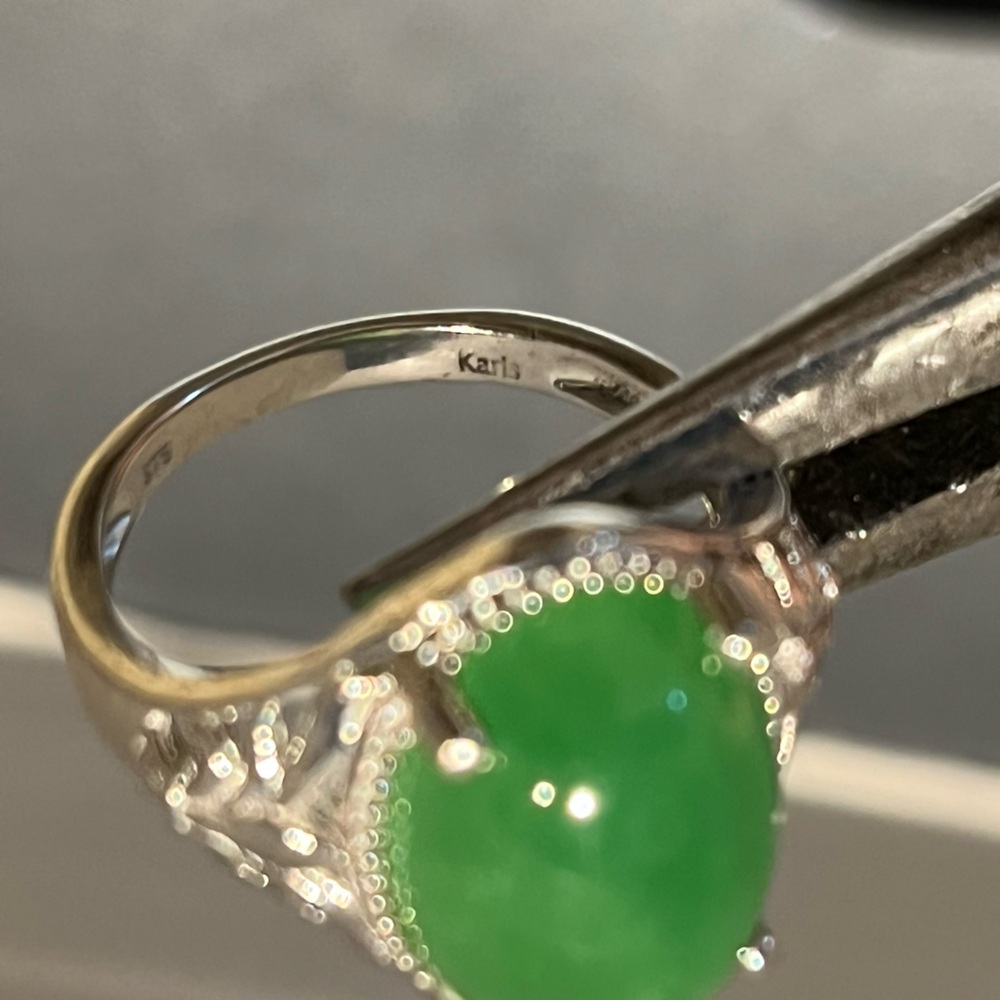 Nephrite Jade Sterling Silver Statement Ring Kari… - image 4